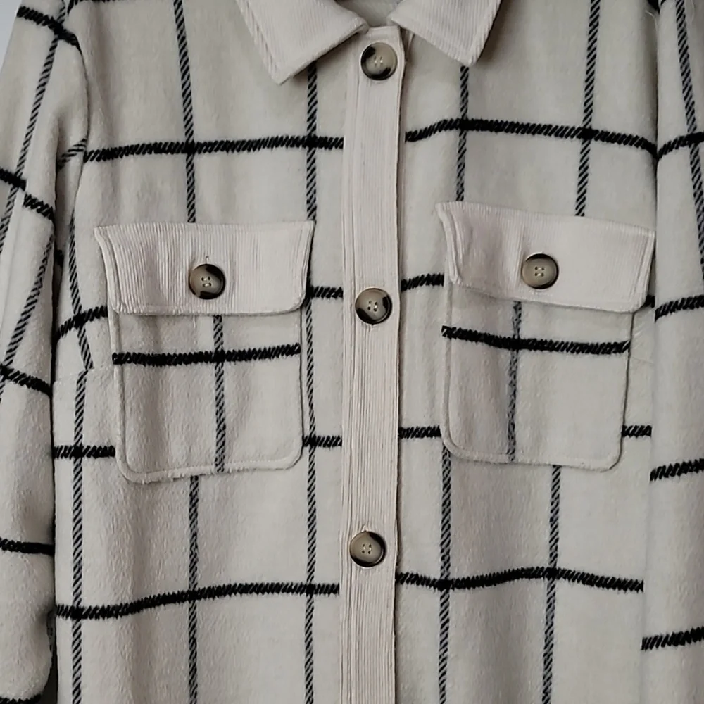 Nordstrom Melloday Ivory & Black Grid like patternJacket with Side Seam Pockets - Picture 8 of 16